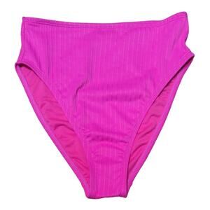 Ibiza Hot Pink Ribbed High Waist Bikini Bottom Womens Beach Summer Swimwear Sz S